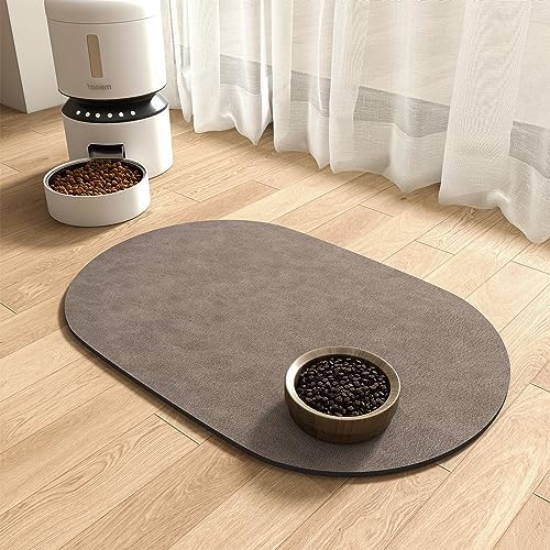 MontVoo Absorbent Dog Food Mat-Dog Mat for Food and Water Bowl | Quick Dry Pet Dish Mat, No Stains & Easy Clean Cat Rug for Messy Drinkers Cat Accessories Pet Supplies, 16"x24", Brown by MontVoo