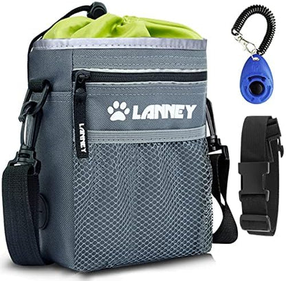 Dog Treat Pouch - 3 Ways to Wear Dog Treat Bag, Dog Training Treat Pouches for Pet Training with Clicker, Shoulder Strap, Adjustable Belt, Poop Bag Dispenser, Easily Carrying Kibble Snacks Pet Toys by LANNEY