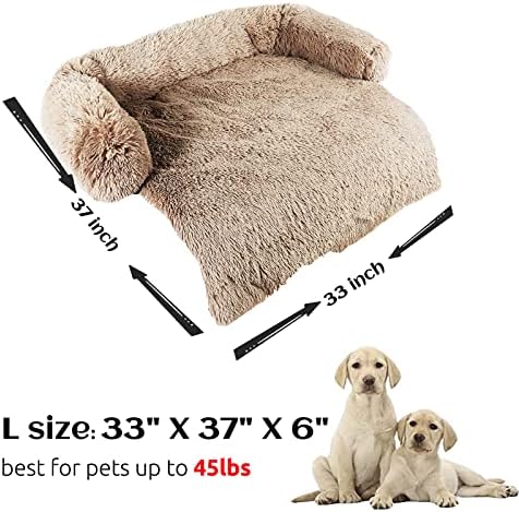 HACHIKITTY Calming Pet Sofa Bed Mat, Washable Fluffy Couch Cover for Dogs and Cats, Anti-Slip Bottom (37"x 33"x 6", Camel) - Image 5