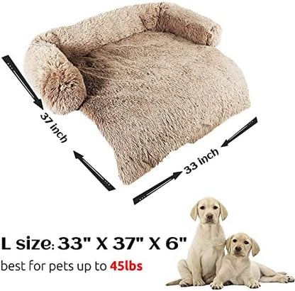 HACHIKITTY Calming Pet Sofa Bed Mat, Washable Fluffy Couch Cover for Dogs and Cats, Anti-Slip Bottom (37"x 33"x 6", Camel) - Image 5