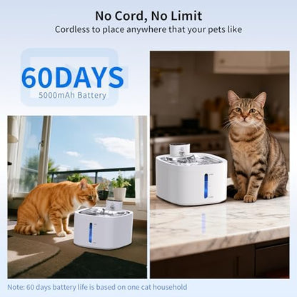 Cat Water Fountain Wireless: 118oz/3.5L Battery Operated Pet Water Fountain for Cats Indoor with Motion Sensor, Quiet Automatic Fountain with Stainless Steel Tray(2Filters) - Image 4