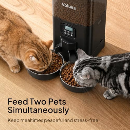 VOLUAS Automatic Cat Feeder for Two Cats with Dual Stainless Bowls, 6L - Image 3