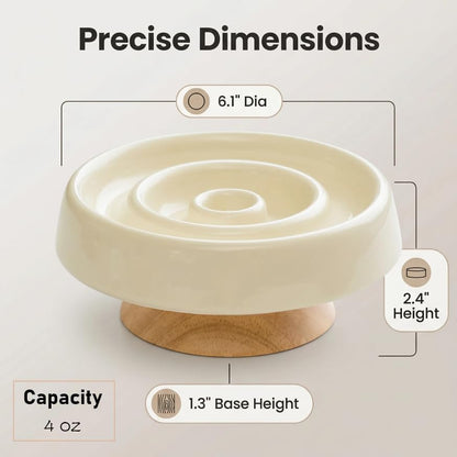 Ceramic Cat Slow Feeder, Raised Slow Feeder Cat Bowl, Anti Vomiting and Whisker Friendly Kitty Dish, Elevated Puppy Kitten Food Bowl for Dry and Wet Food (White) - Image 2