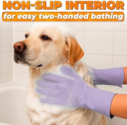Cat and Dog Washing Gloves, 1 Pair, 11.6", Soft Silicone (Purple) - Image 6