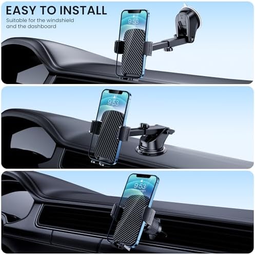 Car Phone Holder [Military-Grade Suction] Phone Stand for Car [Super Stable] Automobile Car Mount for iPhone Universal Accessories Air Vent Dashboard Windshield Mount Fit Vehicle Accessories - Image 2