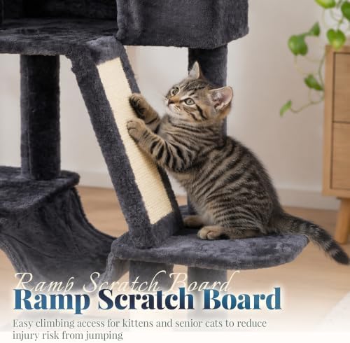 Hey-brother Cat Tree Tower with Padded Platform Bed, Hammock, MPJ019-SG - Image 7