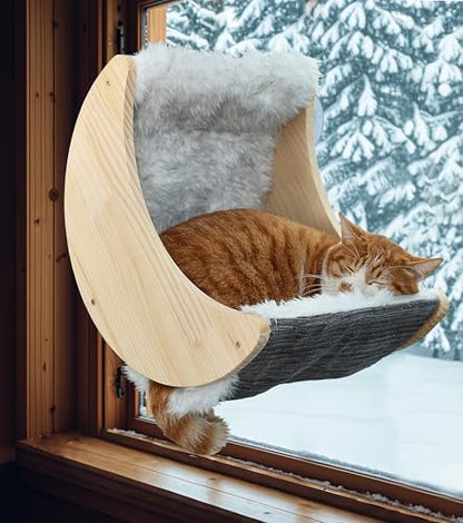 HAPYKITYS Cat Window Perch, Plywood Moon Bed with 4 Heavy-Duty Suction Cups by HAPYKITYS