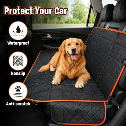 Dog Car Seat Cover for Back Seat, Waterproof Dog Hammock for Car, Non-Slip Dog Covers for Cars Backseat, Universal Pet Car Seat Cover Protector for Cars SUVs Trucks (Black Orange Edge) - Image 6