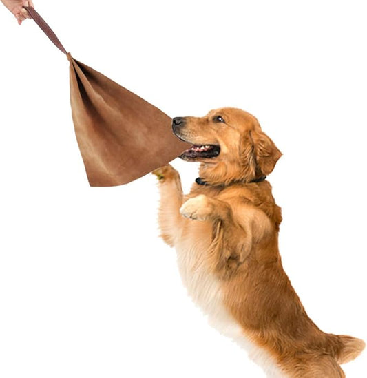Lifeunion Dog Tug Bite Toy with Handle Leather Soft Durable Dog Training Tug of War Toys (Brown)