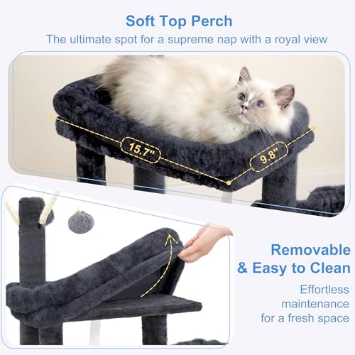 Heybly Cat Tree, 45.3" Cat Tower for Indoor Cats with Large Perch HCT202SG - Image 4