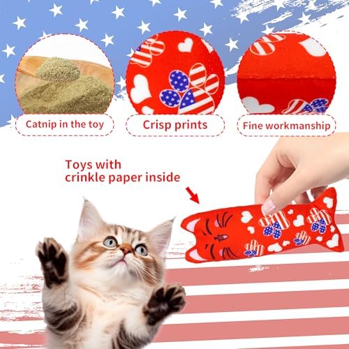 Patriotic Cat Catnip Toys with Crinkle for Indoor Cats 6 Pack - Image 3