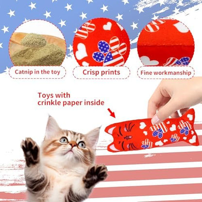 Patriotic Cat Catnip Toys with Crinkle for Indoor Cats 6 Pack - Image 3