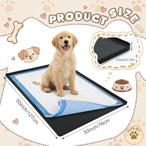 Dunzy 50" x 30" Silicone Pee Pad Holder Tray Extra Large Puppy Pee Pad Holder, Raised Edges, Non Slip Leak-Proof Urine Potty Tray for Indoor Flooring Protection Training - Image 2