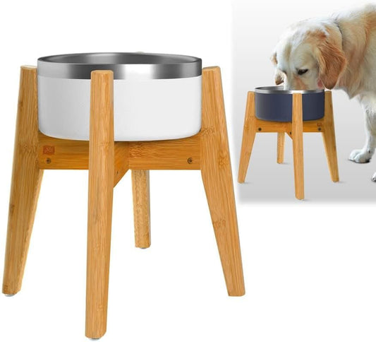Dog Bowl Stand for Large Dogs - Adjustable, Bamboo - Image 2