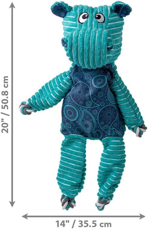 KONG Floppy Knots - Durable No‑Stuffing Squeaky Rope & Plush Dog Toy - for Teething, Playing (Hippo, Extra Large)