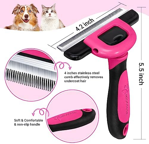 MIU COLOR Pet Grooming Brush, Deshedding Tool for Dogs & Cats, Hot Pink - Image 2