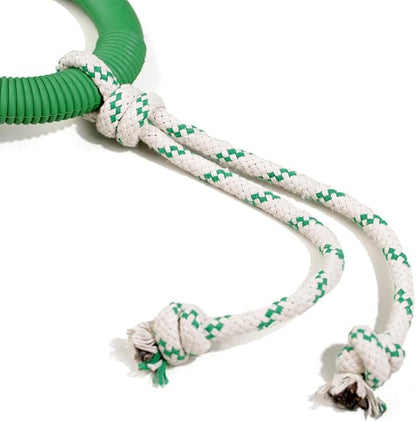 Green Sheep Medium Natural Rubber Ring Rope Toy for Dogs, Durable Chew & Interactive Dog Toy for Small to Large Dogs, Pet Toys with Recycle Cotton Rope for Tug of War & Play, Green
