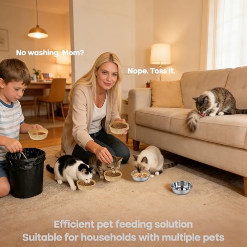 Cat Bowl Set (300 Disposable Pet Bowl Liners with 2 Stainless Steel Bowls) - Image 6