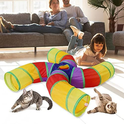 Bemodst S-Type Cat Tunnel, 2 Way/3 Way/4 Way/5 Way Collapsible S-Shape Small Animal Tubes Kitty Tunnels Interactive Maze House Toy with Storage Bag for Kitten Puppy Rabbit Guinea Pig (Rainbow-4 Way) - Image 3