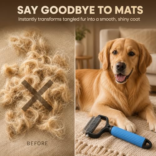 2PCS Pet Grooming Brush,Double Sided Undercoat Rake & Dematting Comb For Dogs And Cats,Deshedding Dog Brush Removes Tangles Knots and Loose Fur For Medium Long Haired Breeds(Large) - Image 5