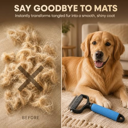 2PCS Acssart Pet Grooming Brush, Double Sided Undercoat Rake & Dematting Comb, Pets Knotting Comb, Dematting Comb Removes Tangles Knots and Loose Fur - Image 6
