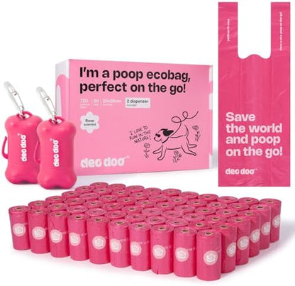Deo Doo Dog Poop Bags with Handles, 720 Bags, 2 Dispensers, Rose Scented by DeoDoo