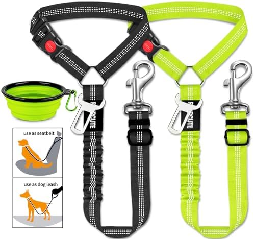 3 Piece Set Dog Seat Belt Retractable Dog Car Seatbelts Adjustable Pet Seat Belt for Vehicle Headrest Restraint Adjustable Heavy Duty & Elastic & Durable Car Harness for Dogs by Paercute