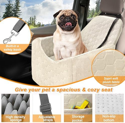 Dog Car Seat for Small/Medium Dogs, Memory Foam Dog Booster Seat, Travel Safety Per Car Seat with Washable Removable Cover, Storage Pockets for Dogs up to 35 lbs (White, Small) - Image 3