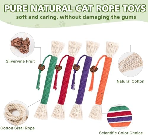 WOUSEDO 8 Pack Catnip Chew Toys for Cats, Cotton Sisal Rope Toys - Image 3