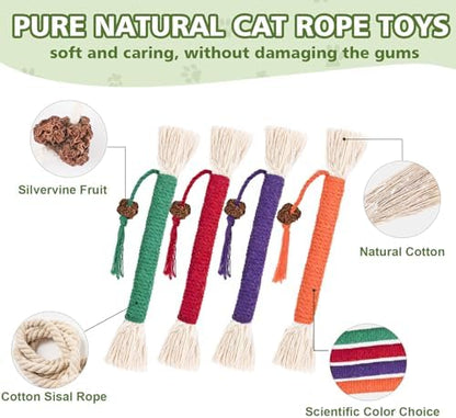 WOUSEDO 8 Pack Catnip Chew Toys for Cats, Cotton Sisal Rope Toys - Image 3