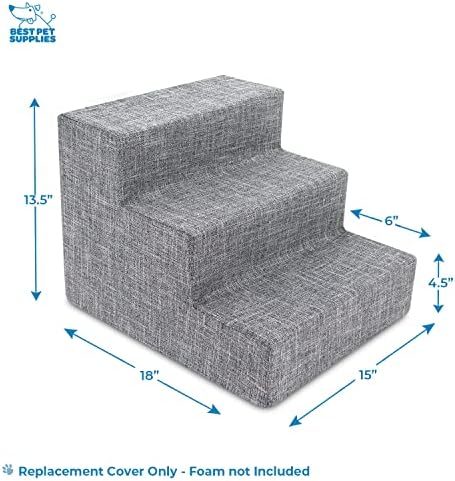 Best Pet Supplies Foam Pet Steps Cover for Small Dogs and Cats, Portable Ramp Stairs for Couch, Sofa, and High Bed Climbing (Cover Only) - Ash Gray Linen, 3-Step (Cover Only) - Image 4