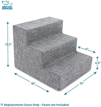 Best Pet Supplies Foam Pet Steps Cover for Small Dogs and Cats, Portable Ramp Stairs for Couch, Sofa, and High Bed Climbing (Cover Only) - Ash Gray Linen, 3-Step (Cover Only) - Image 4