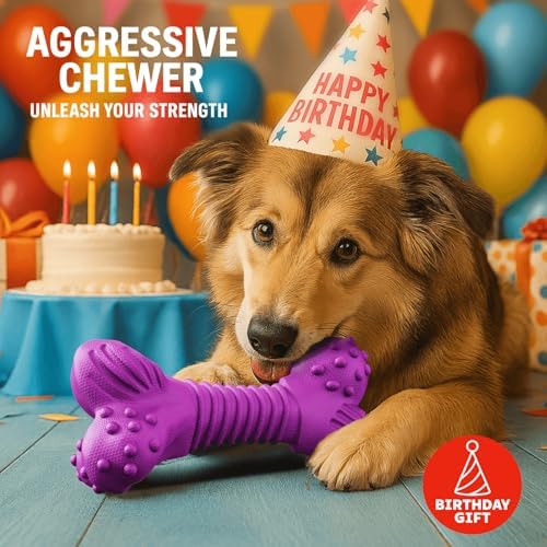 Dog Toys for Aggressive Chewers, Dog Toys for Medium Large Dogs, Natural Rubber Dog Chew Toys with Beef Flavor, Indestructible Chew Toys for Aggressive Chewers (Purple) - Image 2
