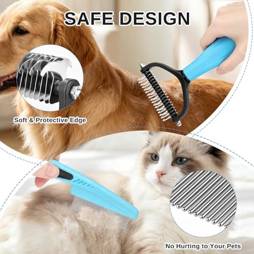 Pet Grooming Combo and Flea Comb, Flea and Tick Combs for Dogs and Cats, Deshedding Brush with Metal Comb for Detangling and Dematting Long, Matted Fur on Cats and Dogs(2pcs) - Image 5