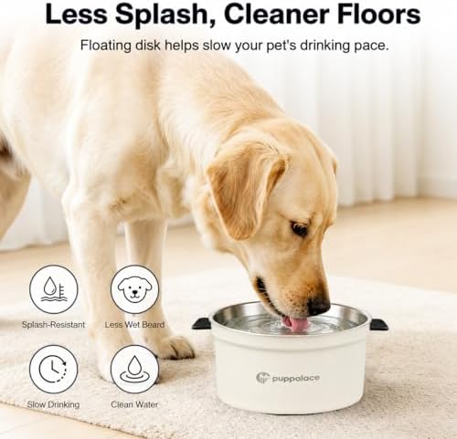 3.2L/108oz No Spill Dog Water Bowl Stainless Steel White - Image 2