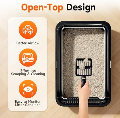 Extra Large Stainless Steel Litter Box with Lid, XL Odor Free Metal Litter Box with High Sides for Big Cats, Open Top Easy Cleaning Kitty Box Anti-Urine Leakage, Non-Sticky, Include Scoop, Black - Image 6