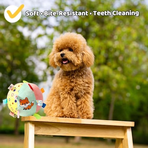 TRAVEYO Dog Toy Balls, Squeaky Plush Dog Balls with Colorful Sensory Tags & Built-in Bell, 6.3 Inch Soft Interactive Chew Fetch Toy for Indoor Outdoor Play, Suitable for Small Medium Large Dogs - Image 4