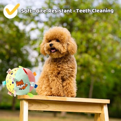 TRAVEYO Dog Toy Balls, Squeaky Plush Dog Balls with Colorful Sensory Tags & Built-in Bell, 6.3 Inch Soft Interactive Chew Fetch Toy for Indoor Outdoor Play, Suitable for Small Medium Large Dogs - Image 4