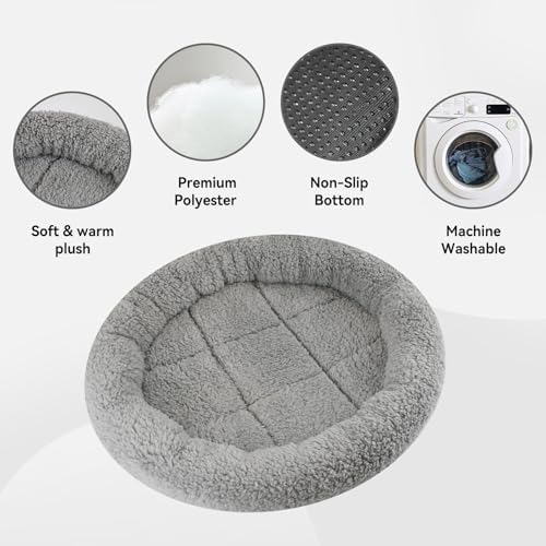 Enjoying Plush Cat Bed Mat Diameter 19.5" Round Pad with Pillow Around for Cats Dogs Relying/Curling Sleep Warm Dog Cushion for Crates, Antiskid Bottom, Large, Gray - Image 3