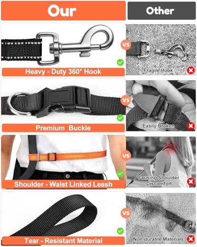 XiaZ Hands Free Dog Leash,Versatile Crossbody Dog Leash with Waist Support Strap,5.9-7.9 FT Waist Belt with Double Handles for Small Medium and Large Dogs Walking, Running and Jogging, Black - Image 6