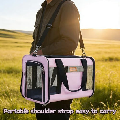 YUNIQUE Soft-Sided Cat & Dog Carrier for Pets Up to 15 Lbs, Airline Approved Collapsible Travel Puppy Carrier with Lightweight Fabric Design (Pink) - Image 7