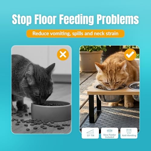 Raised Cat Food Bowls-3 Bowl Elevated Cat Feeding Station with Mat - Image 3
