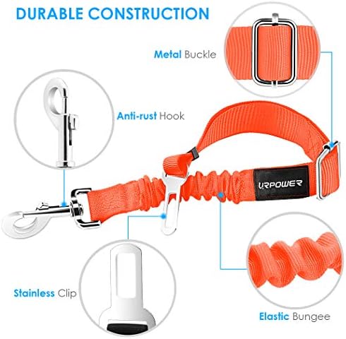 URPOWER 2 Pack Dog Seat Belt, Retractable Dog Car Harness Adjustable Pet Safety Belt with Elastic Bungee Buffer, Heavy Duty & Durable & 360 Degree Swivel Dog Seatbelts - Image 2