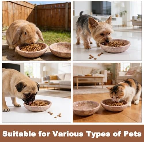 Natural Marble Cat Bowl, Weighted 1.5lb Cat Food Bowl for Cat and Small Dog, Small Animal Pet Food Dish Non-Slip, Shallow Dish for Whisker Fatigue Relief, Premium Red Stone for Home Decor - Image 5