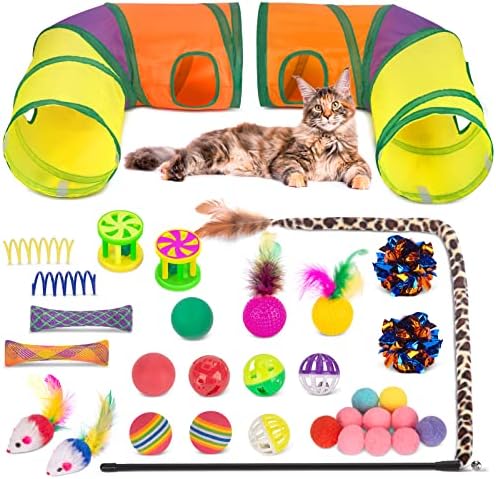 Retro Shaw 33Pcs Cat Toys for Indoor Cats, 2 Way Cat Game Tunnels by RetroShaw