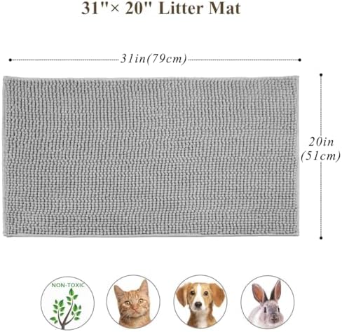 VIVAGLORY Cat Litter Mat Softgrip Litter Trapping Mat, 31"× 20", Grey - Image 5