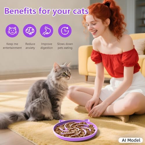 2Pcs Silicone Slow Feeder Cat Bowl,Puzzle Feeder,Interactive Toys,Slow Feeding cat Bowl Suitable for All Dry and Wet Foods,Easy to Clean Silicone Bowls(Orange and Purple) - Image 6