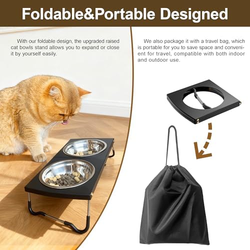 Elevated Cat Bowls with Foldable Stand and Feeder - Image 2