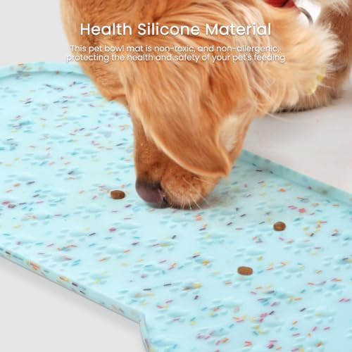 PWTAA Dog Food Mat Anti-Slip Silicone Dog Bowl Mat Thicker Pet Placemat Waterproof Cat Feeder Pad with Raised Edge Puppy Kitten Feeding Mats Suitable Small Medium-Sized Dogs Cats Eating Tray - 2PCS - Image 5