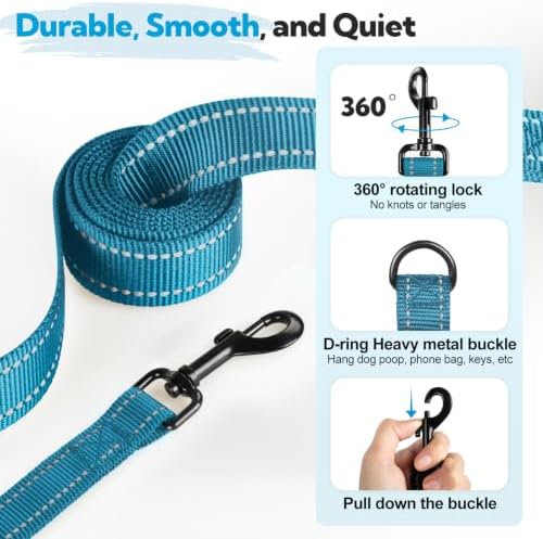 Dual-Handle Dog Leash 6FT, Heavy Duty Nylon with Reflective Threads,Blue - Image 4